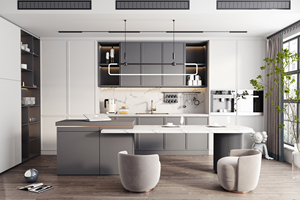 Meubles de <span class=keywords><strong>cuisine</strong></span> de luxe avec îlot, meubles de <span class=keywords><strong>cuisine</strong></span> modulaires avec comptoir en placage de bois, armoire à vin en verre avec éclairage <span class=keywords><strong>LED</strong></span> - Product Image 4