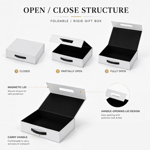 Rigid Paperboard Magnetic Gift <b>Box</b> Luxury Flip Top Rectangle With Handle Black Interior Packaging <b>Box</b> Custom Logo For Gift Set - Product Image 4