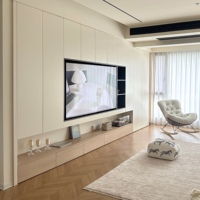Meuble TV flottant moderne en bois avec éclairage LED, centre de divertissement et console de rangement multimédia pour salon