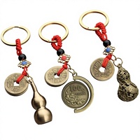 Porte-clés en alliage de zinc le plus vendu, design pièce de monnaie des Cinq Empereurs, forme de gourde, avec logo/graphisme de pièce de monnaie