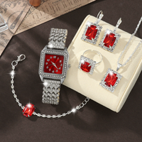 YuSa1073 6PCS Jam Tangan Wanita Jam Tangan Mewah untuk Wanita dengan Tatah Berlian Dial Persegi Jam Tangan Quartz dan Set Perhiasan Pembelian Grosir Lintas Batas