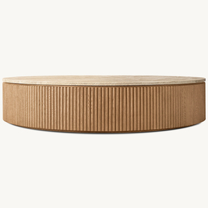 Emperador Solid Wooden Marble <strong>Top</strong> <strong>Round</strong> Coffee <strong>Tables</strong> for Living Room - Product Image 6