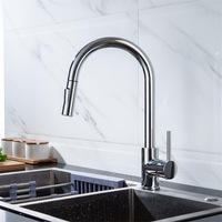 Robinet de cuisine extractible avec cartouche céramique sans plomb, chromé, moderne, minimaliste, extensible, économiseur d'eau, anti-éclaboussures