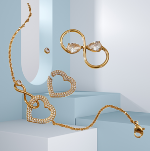 สร้อยคอจี้รูปหัวใจประดับเพชรซิร์คอนเต็มชิ้น สแตนเลสแท้จาก UM Jewelry รุ่น Super Flash Love  ชุบทองคำแท้ 18k ดีไซน์ลายไม้ไผ่ ของขวัญสำหรับผู้หญิง - Product Image 5