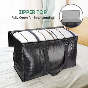 24 Gallon Black PE Woven Moving <b>Bags</b> Heavy Duty Extra Large Storage Tote <b>Bags</b> for <b>Space</b> Saving - Product Image 4