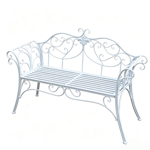 Banc <span class=keywords><strong>en</strong></span> <span class=keywords><strong>fer</strong></span> <span class=keywords><strong>forgé</strong></span> blanc avec accoudoirs, style europé<span class=keywords><strong>en</strong></span>, pour villa, cour, café, balcon, <span class=keywords><strong>jardin</strong></span> extérieur, mobilier d'extérieur - Product Image 6