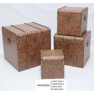 Châu Âu Cổ Điển Bằng Gỗ Và Da Vali Hộp Trang Trí Cổ Điển Lưu Trữ Thân Cây - Product Image 6