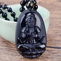 Collier pendentif porte-bonheur en obsidienne noire naturelle, sculpture de Bouddha né, huit saints patrons, bijoux du zodiaque chinois