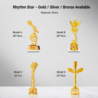 Trophée personnalisé en résine plaqué or avec base en verre cristal noir pour la vente en gros