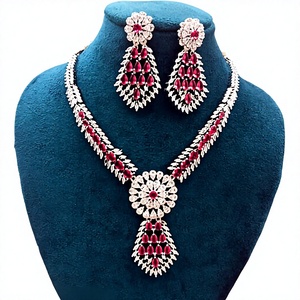 <b>Silver</b> Plated Zircon Necklace and Earring <b>Set</b> Women Classic Flower Design Wedding Jewelry <b>Sets</b> - Product Image 3