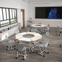 Meubles scolaires modernes, table et chaise réglables pour étudiants, ensemble pour la formation, activité de groupe, combinaison hexagonale