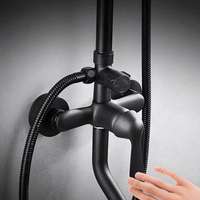 Colonne de douche moderne monocommande chromée en céramique avec barre coulissante noire en acier inoxydable, mitigeur chaud/froid pour salle de bain