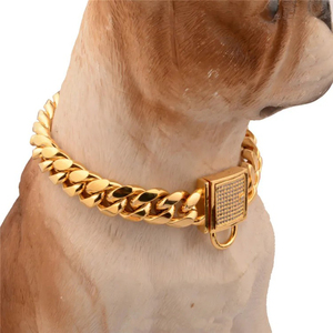 Venta al por mayor, productos para tienda de mascotas, Gargantilla chapada en oro de acero inoxidable de lujo, collar de cadena para perro de 14MM - Product Image 6