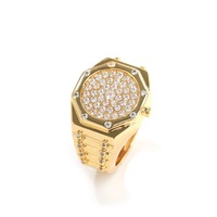 Anillo de Hombre de Alta Gama con Incrustaciones de Circonio Estilo Cruz, Chapado en Oro de 18k, Estilo Hip-hop Punk AP, Venta al por Mayor