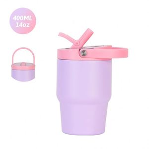 Custom 14oz Flip <b>Straw</b> Tumbler Stainless Steel Thermal Car Cup with Handle - Product Image 1