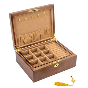 Caja <span class=keywords><strong>de</strong></span> madera maciza <span class=keywords><strong>de</strong></span> dos pisos, caja <span class=keywords><strong>de</strong></span> joyería antigua, pendientes, pulseras, collares, caja <span class=keywords><strong>de</strong></span> joyería, <span class=keywords><strong>cajas</strong></span> <span class=keywords><strong>de</strong></span> almacenamiento <span class=keywords><strong>de</strong></span> madera con cerradura - Product Image 2