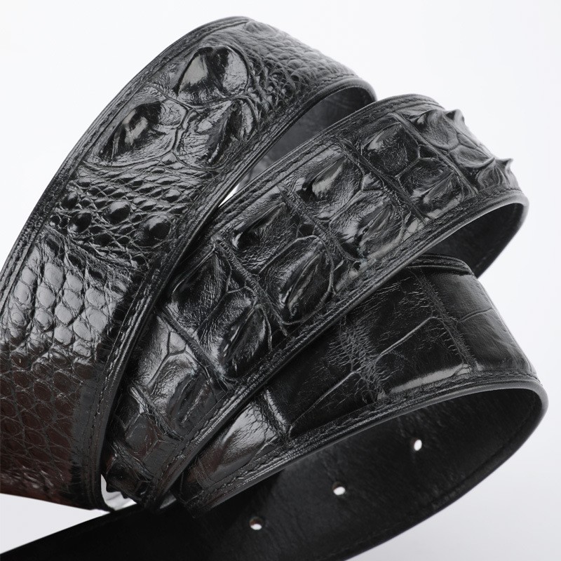 Crocodile bone leather seamless strap - black - 110cm