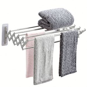 Barre porte-serviettes murale pliable et extensible en acier inoxydable pour salle de bain d'hôtel, douche, avec fonction échelle et support de rangement - Product Image 1