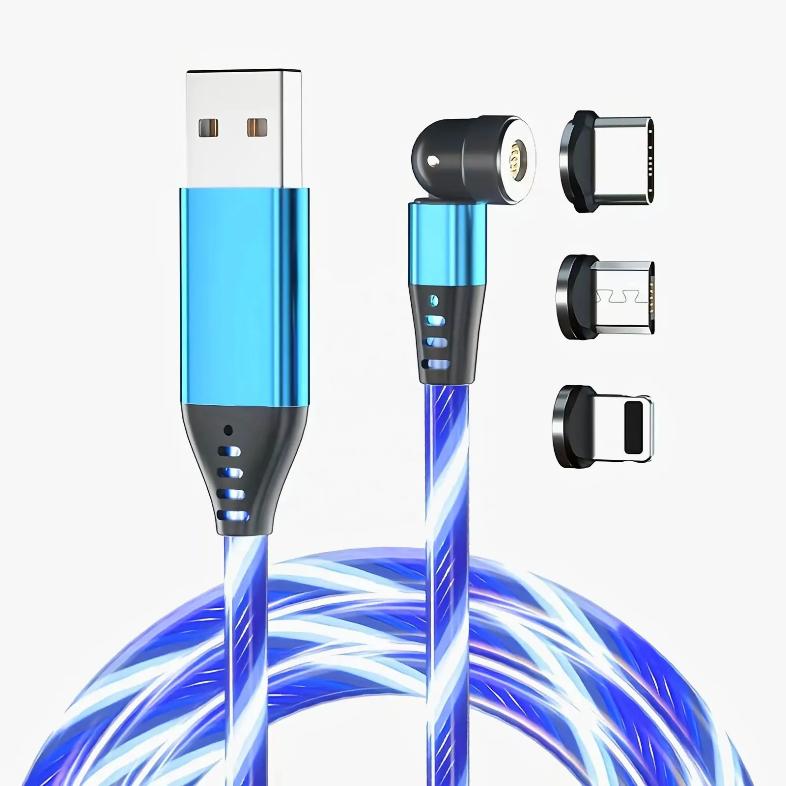 Custom Wholesale 1m 2m Led Flowing Light USB 3 In 1 Magnet Charger Magnetic Fast Charging Data Cables For Mobile Phone