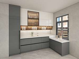 Juego de Gabinetes de Cocina Modernos Pequeños de PVC/Laca a Medida, con Revestimiento de Vinilo, de Proveedor de Guangdong - Product Image 2