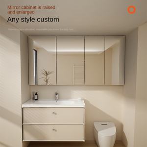 Mueble de <span class=keywords><strong>baño</strong></span> de acero inoxidable Cream Wind con lavabo de cerámica integrado y espejo LED Fregadero estilo <span class=keywords><strong>Bauhaus</strong></span> francés - Product Image 4