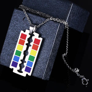 2023 Arco Iris amigos joyería Lgbt orgullo Gay collar hoja de afeitar Collar para hombre - Product Image 4