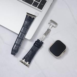 Boucle pliante en cuir à motif de bambou <span class=keywords><strong>AP</strong></span> pour bracelet de montre Apple pour IWatch SE 6 7 8 9 10 11 42 46 49mm Style mature et stable - Product Image 1