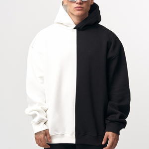 Felpa con cappuccio da uomo in tessuto Terry Camisetas Design bicolore nero bianco <span class=keywords><strong>Color</strong></span> Block abbigliamento Casual elegante felpe comode - Product Image 1