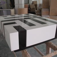 Ensemble de table basse carrée et meuble TV en Corian noir et blanc moderne personnalisé pour le salon - Design durable