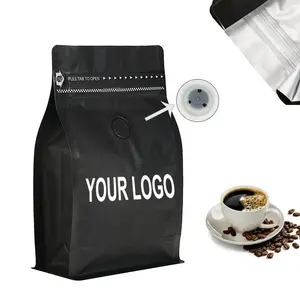 MOQ rendah personalisasi biji kopi tas bawah datar logo tas kopi laminasi dengan katup kemasan plastik untuk kopi