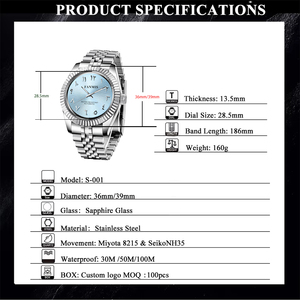 Montres mécaniques pour hommes avec logo personnalisé OEM, mouvement japonais <span class=keywords><strong>NH35</strong></span> amélioré, chiffres arabes, prix d'usine - Product Image 2