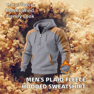 เสื้อสเวตเชิ้ตผู้ชายทรงปกติ ผ้าฟลีซกันลม มีฮู้ด แต่งผ้าแบบแพทช์เวิร์ค สีบล็อกกิ้ง ซิปครึ่งตัว บุซับใน น้ำหนัก 360 กรัม สำหรับฤดูหนาว - Product Image 2