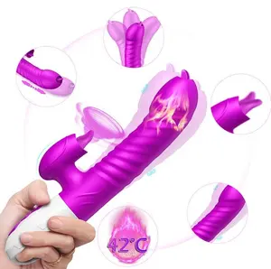 Fox Dazzling V10 Vibrator teleskopik wanita, produk seks dewasa alat masturbasi lidah licin pemanas