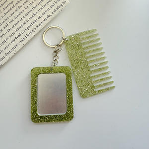 Набор мини-брелоков Qianjin из акрила с блестками: портативная расческа с зеркалом и кольцом для ключей – идеальный подарок для девочек и женщин на день рождения - Product Image 5