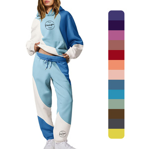 Ensemble de deux pièces de broderie sérigraphiée personnalisée pulls à capuche avec cordon de serrage jogging pantalon de survêtement surdimensionné unisexe - Product Image 1