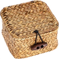 Panier de rangement en jonc de mer tressé à la main avec couvercle, en stock, vente en gros, boîte en osier, décoration intérieure