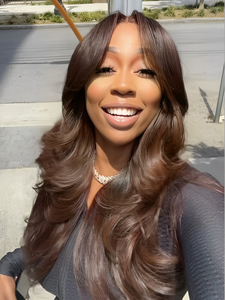 Visage encadrement Kash poupée boucles couches coupe lâche corps vague chocolat brun 13x4 pleine <span class=keywords><strong>dentelle</strong></span> transparente perruques de cheveux humains - Product Image 6