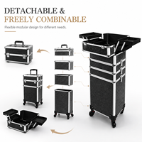 Valise de maquillage à roulettes, grande capacité, 4 en 1, avec clé, pour le transport de cosmétiques
