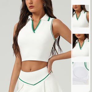 여성용 배색 V 폴로넥 숏 타이트 베스트, 가슴 패드가 있는 골프 피클볼 저지 여성 스포츠웨어 - Product Image 4