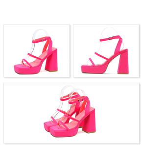 Zapatos de Plataforma con Tacón Grueso para Mujer, Color Rojo Rosa Oscuro, Estilo Europeo Americano, Verano, Impermeables, con Correa en el Tobillo, Cómodos para Exteriores - Product Image 6