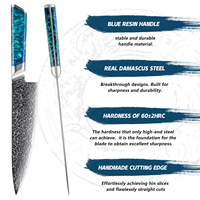Couteau de chef en acier Damas de 8 pouces, 129 couches, ultra-affûté, couteau de chef moderne en acier Damas, pour la cuisine, avec manche en résine bleue
