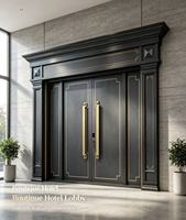 Porte d'entrée principale de villa de style européen en aluminium moulé, double porte avec panneaux latéraux et transom, résistante à l'eau, en fibre de verre