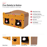 Villa pour chat avec griffoir intégré et lit en carton ondulé respirant, porte style télévision, utilisable toute l'année