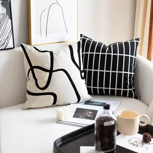 घर की साज-सज्जा के सोफे और लिविंग रूम के लिए आधुनिक सरल लक्जरी वेलवेट थ्रो पिलो कवर जैक्वार्ड स्ट्राइप कढ़ाई