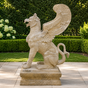 Statua di Leone Guardiano in Arenaria Beige Personalizzata, Scultura in Marmo per Decorazione Ingresso Cancello - Product Image 5