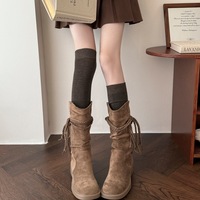 Chaussettes en laine tricotées au-dessus du genou, style doux, imprimé jacquard, inspirées du mode rétro, chaussettes amples pour femmes, chaudes et confortables
