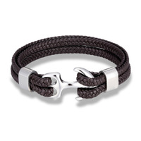 Bracelet en cuir véritable tressé pour homme 2026 avec fermoir ancre en acier inoxydable, bracelet en cuir tressé double couche