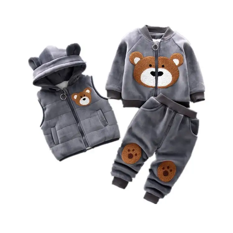 Wholesale Thicken Winter Kids Clothing Suit 100% Wool 3 Piece Set Toddler Children Boy Girl Comfortable and Breathable Clothing