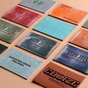 Custom Leather Hat <b>Patch</b> Sewing on Leather Label Embossed Logo for Clothes - Product Image 3