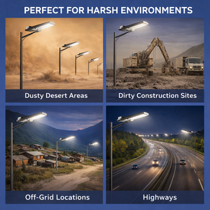 Lampione Stradale LED Solare Autopulente IP66 con <span class=keywords><strong>Design</strong></span> Antipolvere, Lampada da Esterno per Strade Alimentata a CC/CA/Batteria - Product Image 5